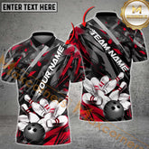 Maxcorners Custom Black And Red Bowling Polo Shirts For Men, Bowling Tournament Team Uniform