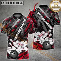 Maxcorners Custom Black And Red Bowling Polo Shirts For Men, Bowling Tournament Team Uniform