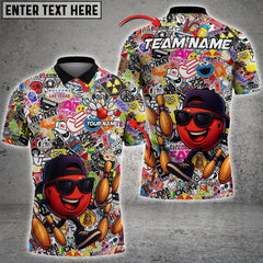 Maxcorners Bowling Street Vibes Funny Graffti Style Multicolor Customized Name, Team Name 3D Shirts