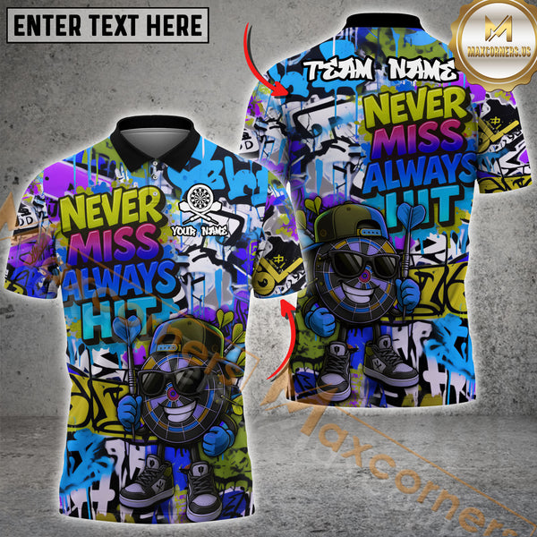 Maxcorners Darts “Never Miss, Always Hit” Dartboard Street Multicolor Customized Name, Team Name 3D Shirts