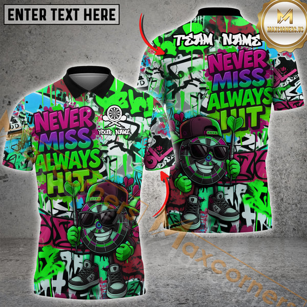 Maxcorners Darts “Never Miss, Always Hit” Dartboard Street Multicolor Customized Name, Team Name 3D Shirts