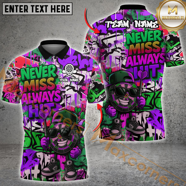Maxcorners Darts “Never Miss, Always Hit” Dartboard Street Multicolor Customized Name, Team Name 3D Shirts