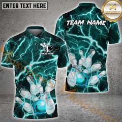 Maxcorners Thunder Lightning Strike Bowling Jersey Multicolor Option Customized Name, Team Name 3D Polo Shirt
