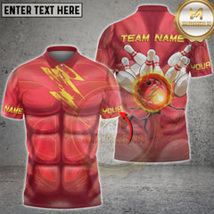Maxcorners Bowling Lightning Muscle Power Bowling Ball & Pins Personalized Name, Team Name 3D Shirt