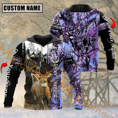 Maxcorners Deer Hunting Purple Camo Pattern Custom Name Shirt 3D All Over Printed Clothes For Hunter