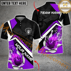 Maxcorners Look With Flaming Strike Bowling Jerseys Multicolor Option Customized Name, Team Name 3D Polo Shirt