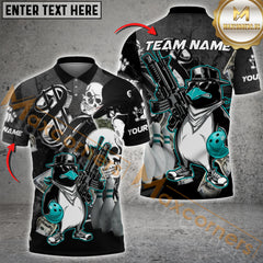 Maxcorners Bowling Jersey With Penguin and Skull Design Multicolor Option Customized Name, Team Name 3D Polo Shirt