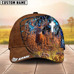Maxcorners Deer Hunting Cross Leather Pattern Multicolor Option Personalized 3D Cap