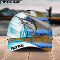 Maxcorners Marlin Fishing Blue Water Fish Skin Customized Name 3D Cap