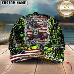 Maxcorners Personalized Buck Head With USA Flag Hunting 3D Cap, Perfect Gift For Hunter