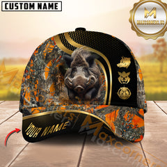 Maxcorners Golden Hunting Orange Camouflage Personalized Name 3D Cap (Deer/Moose/Boar/Turkey/Duck)