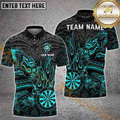 Maxcorners Darts Dragon Flame MutilColor Option Customized Name, Team Name 3D Polo Shirt