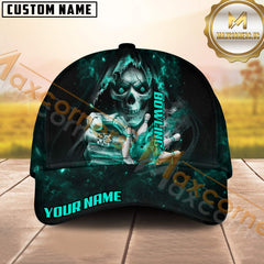 Maxcorners Bowling Skull Fire Multicolor Option Personalized Name 3D Cap