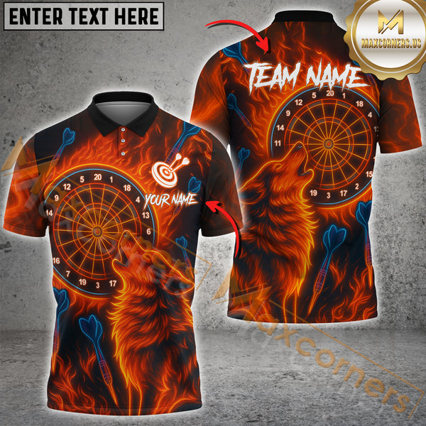 Maxcorners Flaming Wolf Darts Multicolor Customized Name, Team Name 3D Shirts