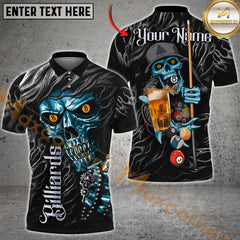 Maxcorners Billiard Skull And Beer Multicolor Customized Name, Team Name 3D Shirt