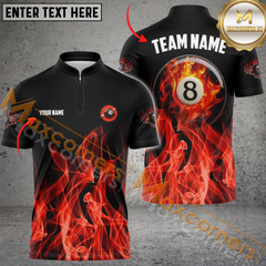 Maxcorners Ball 8 Heavenly Flame Billiard Jersey Multicolor Option Personalized Name, Team Name 3D Polo Shirt ( 4 Colors )