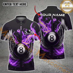 Maxcorners Billiard Flaming Wings 8-Ball Multicolor Customized Name, Team Name 3D Shirt