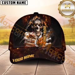 Maxcorners Bowling Skull Fire Multicolor Option Personalized Name 3D Cap