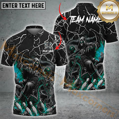 Maxcorners Bowling Skull Reaper Multicolor Options Personalized Name, Team Name 3D Shirt