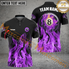 Maxcorners Ball 8 Heavenly Flame Billiard Jersey Multicolor Option Personalized Name, Team Name 3D Polo Shirt ( 4 Colors )