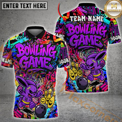 Maxcorners Bowling Graffiti Colorful Bunny Multicolor Customized Name, Team Name 3D Shirts