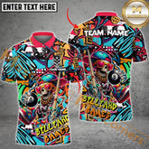Maxcorners Billiard Funny Skull Colorful Graffiti Multicolor Options Personalized Name, Team Name 3D Polo Shirt (4 Colors)