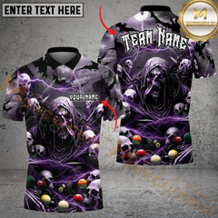 Maxcorners Creepy Thunder Skull Billiard Jersey Multicolor Options Personalized Name, Team Name 3D Polo Shirt