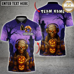Maxcorners Bowling Skull Halloween Pattern Multicolor Customized Name, Team Name 3D Shirts