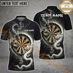 Maxcorners Darts Black And White Dragon Couple Customized Name, Team Name 3D Shirt