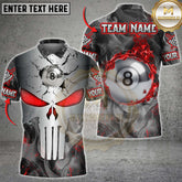 Maxcorners Billiards Skull Punisher Metal 8-Ball Fire Multicolor Customized Name, Team Name 3D Shirt