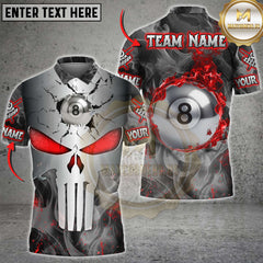 Maxcorners Billiards Skull Punisher Metal 8-Ball Fire Multicolor Customized Name, Team Name 3D Shirt