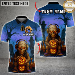 Maxcorners Bowling Skull Halloween Pattern Multicolor Customized Name, Team Name 3D Shirts