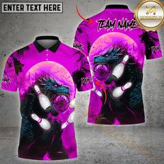 Maxcorners Bowling Gozilla Multicolor Customized Name, Team Name 3D Polo Shirt