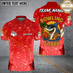 Maxcorners Bowling Funny Cartoon Shark, Bubble Design Multicolor Personalized Name, Team Name 3D Shirt