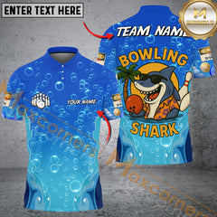 Maxcorners Bowling Funny Cartoon Shark, Bubble Design Multicolor Personalized Name, Team Name 3D Shirt
