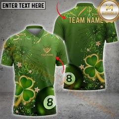 Maxcorners Green 8 Ball Pool Luckiest Shamrock St Patrick'S Day Billiard Jersey Personalized Name, Team Name 3D Polo Shirt