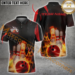 Maxcorners Flaming Bowling Jersey Multicolor Option Customized Name, Team Name 3D Polo Shirt