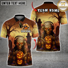 Maxcorners Bowling Skull Halloween Pattern Multicolor Customized Name, Team Name 3D Shirts
