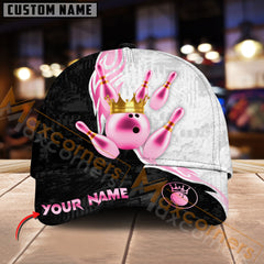 Maxcorners Bowling Ball & Pins Luxury Crown Multicolor Option Personalized Name 3D Cap