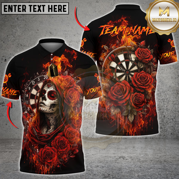 Maxcorners Flaming Roses Darts Multicolor Customized Name, Team Name 3D Shirts
