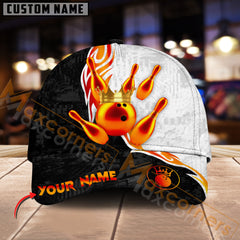 Maxcorners Bowling Ball & Pins Luxury Crown Multicolor Option Personalized Name 3D Cap