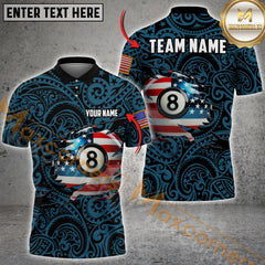 Maxcorners Billiard American Flag 8-Ball With Tribal Pattern Multicolor Customized Name, Team Name 3D Shirts