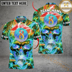 Maxcorners Ball 8 Flame Hollow Skull Billiard Jersey Multicolor Options Personalized Name, Team Name 3D Polo Shirt