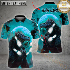 Maxcorners Bowling Gozilla Multicolor Customized Name, Team Name 3D Polo Shirt