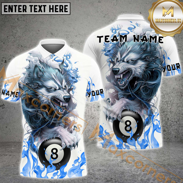 Maxcorners Billiard Angry Wolf Multicolor Personalized Name, Team Name 3D Shirt