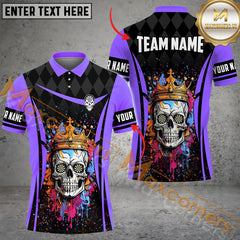 Maxcorners Skull King Of Darts Multilcolor Option Customized Name, Team Name 3D Polo Shirt