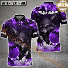 Maxcorners Bowling Wolf Strike Multicolor Customized Name, Team Name 3D Shirts