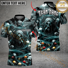 Maxcorners Creepy Thunder Skull Billiard Jersey Multicolor Options Personalized Name, Team Name 3D Polo Shirt