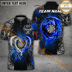 Maxcorners Darts Dragon Flower Light Multicolor Options Personalized Name, Team Name 3D Polo Shirt