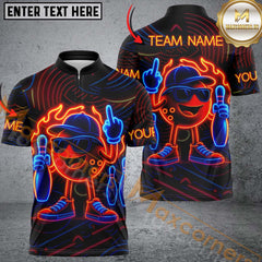 Maxcorners Bowling Neon Flame Multicolor Customized Name, Team Name 3D Shirts